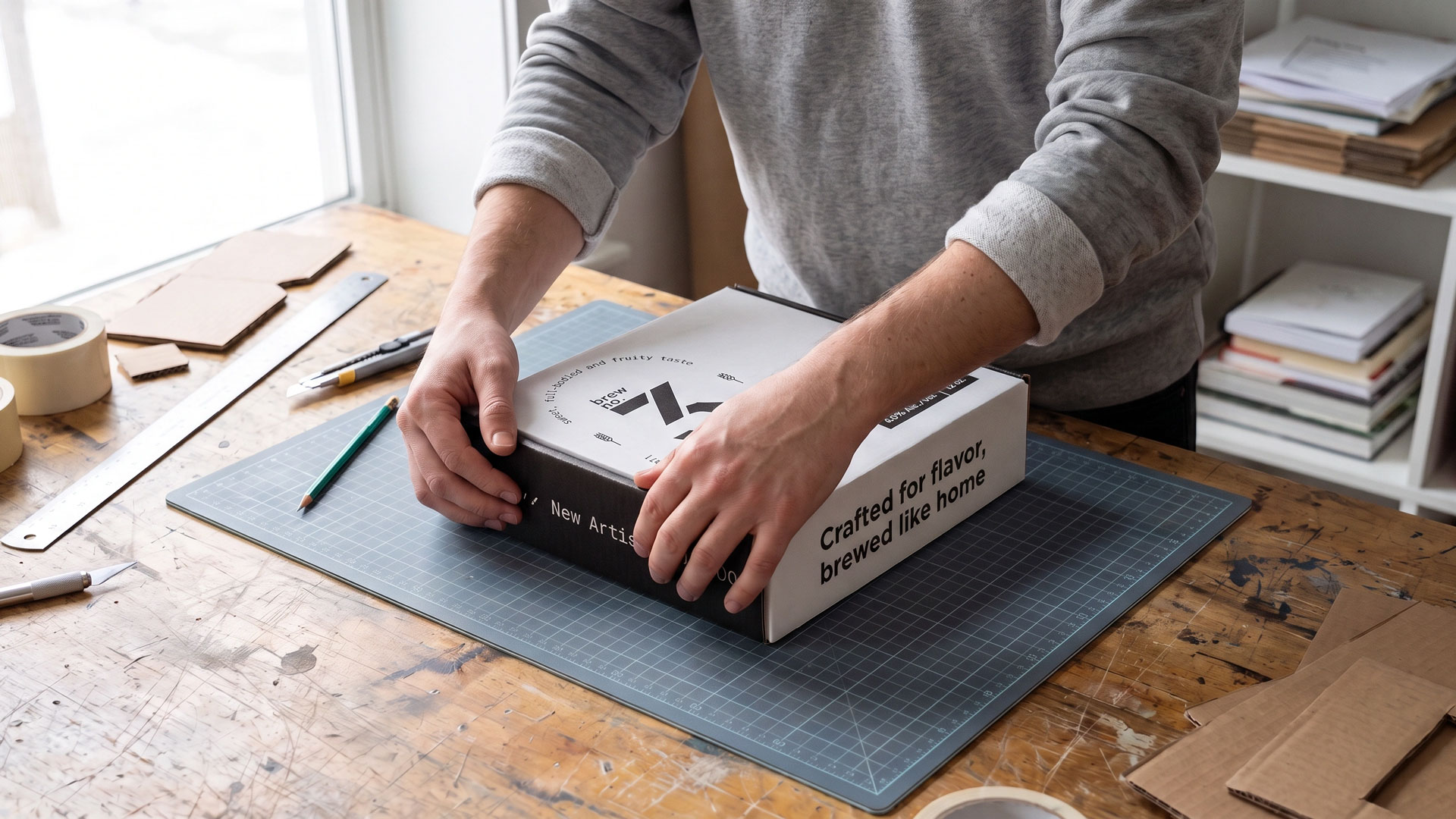Assembling a custom printed corrugated mailer box on a cutting mat
