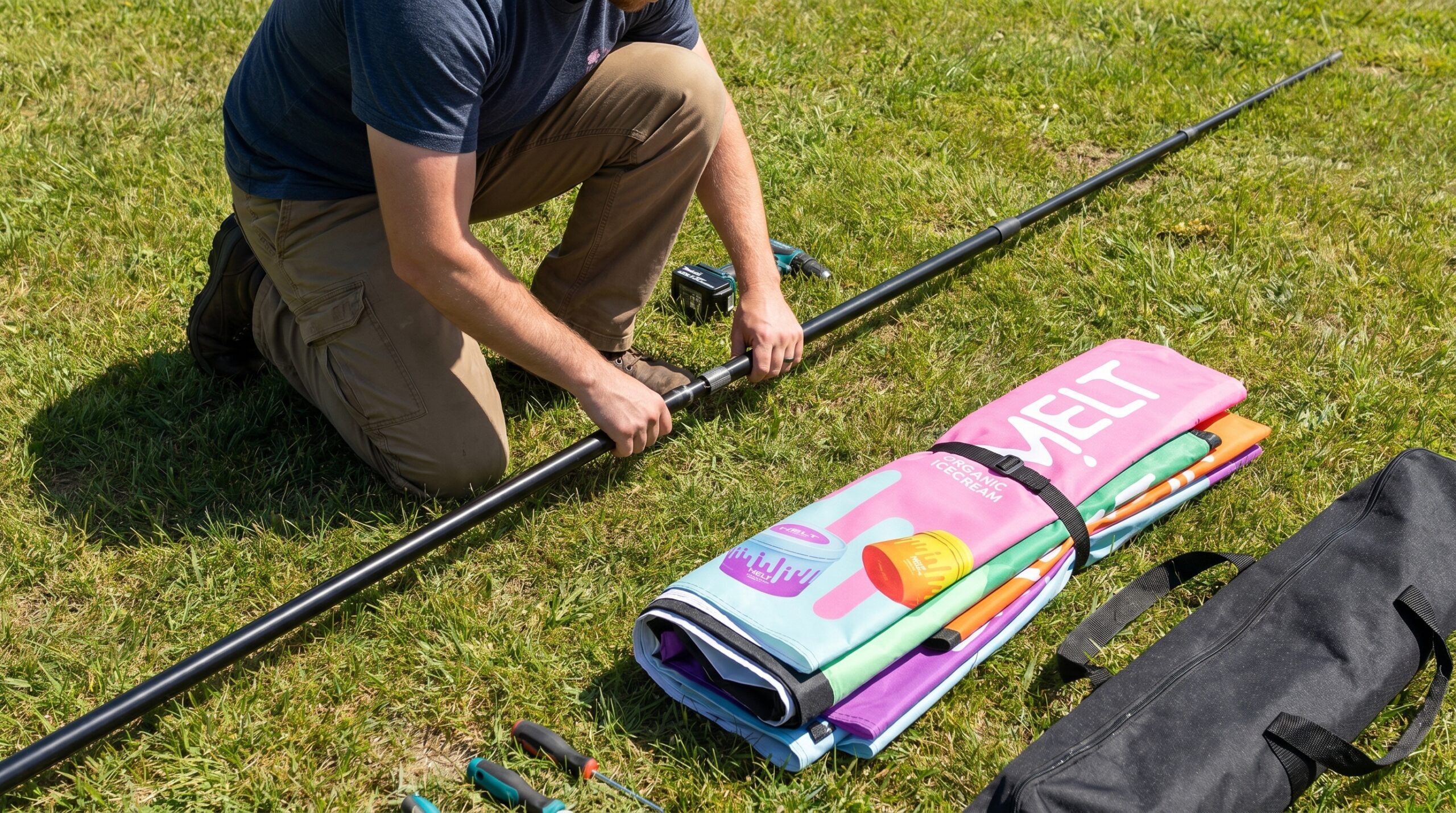 Connecting pole sections for a feather flag frame