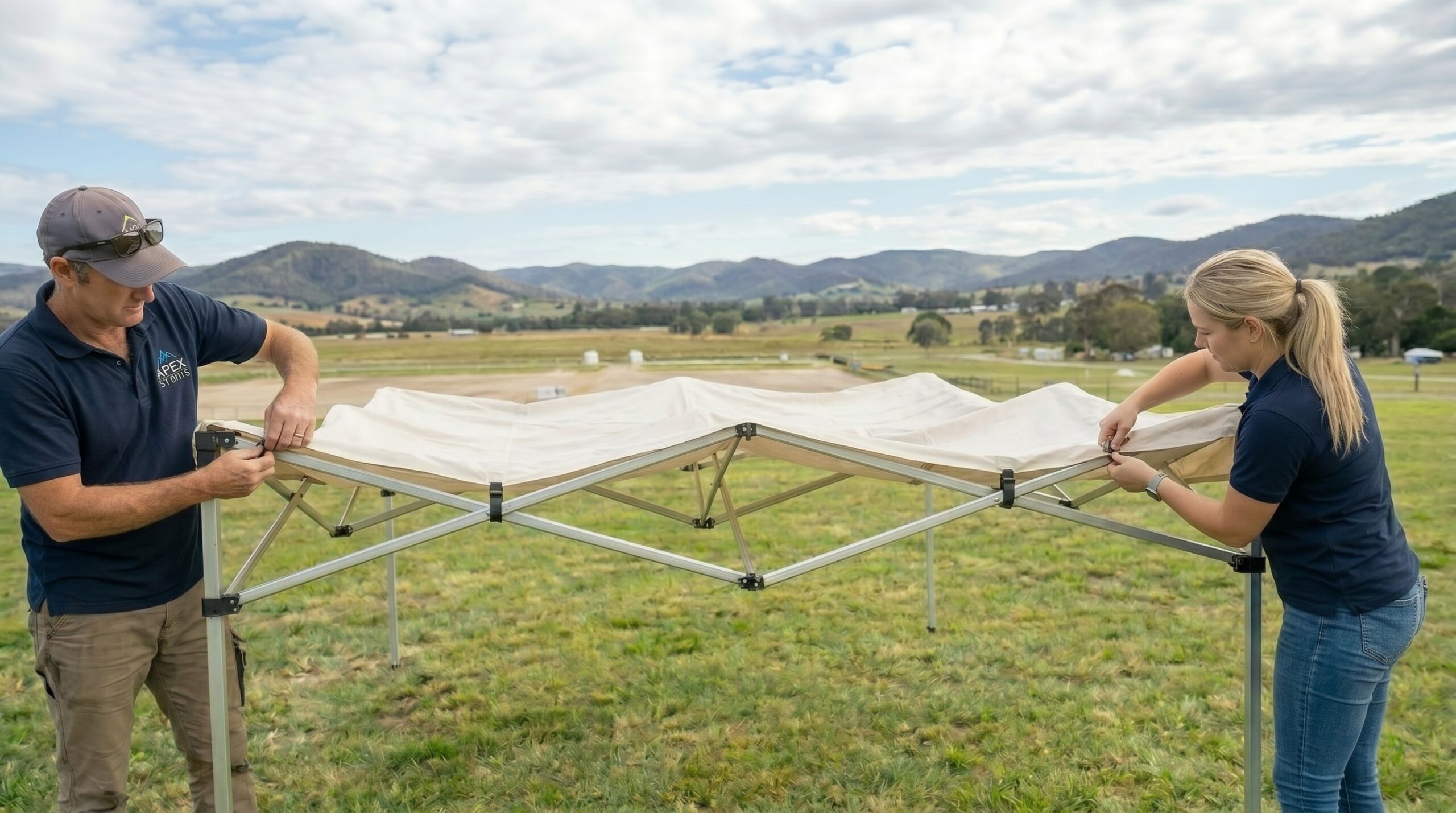 Attaching a canopy cover to the frame.