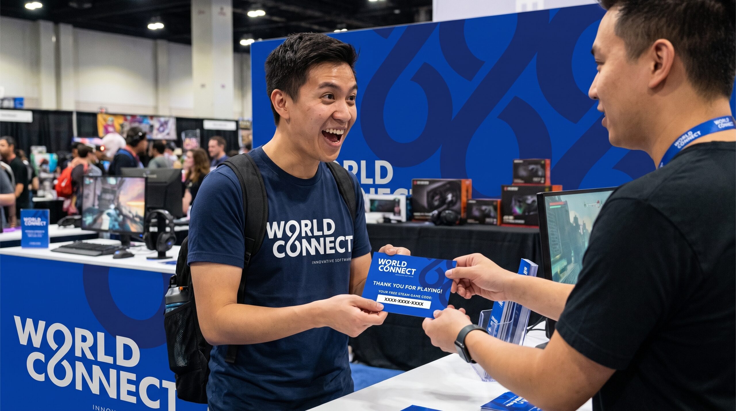 Attendee receiving a promotional thank you card