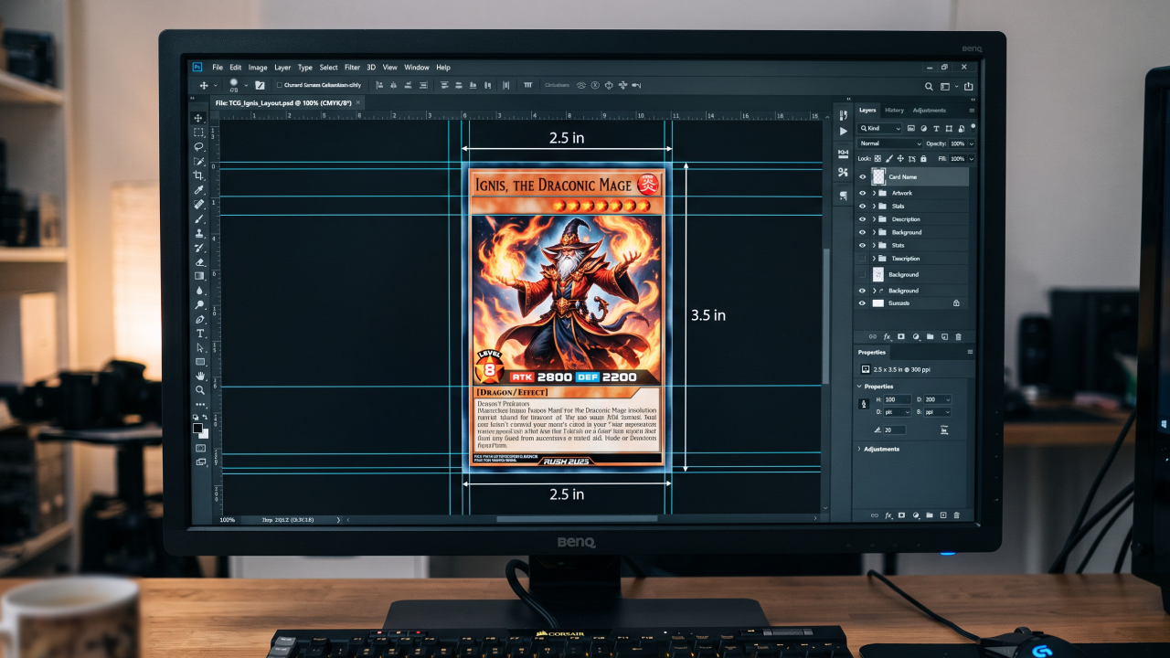 Standard 2.5 by 3.5 inch trading card dimensions in design software