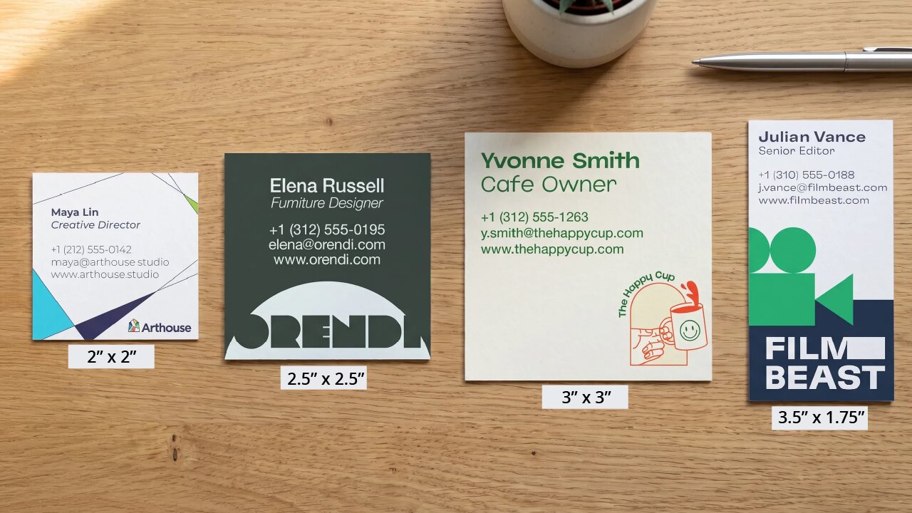Comparison of different custom business card dimensions