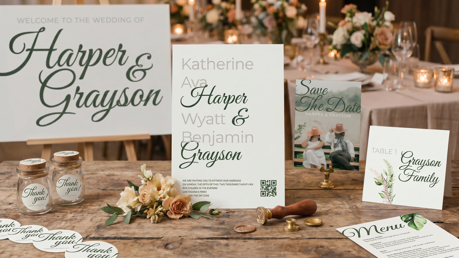 Custom wedding event stationery and signage