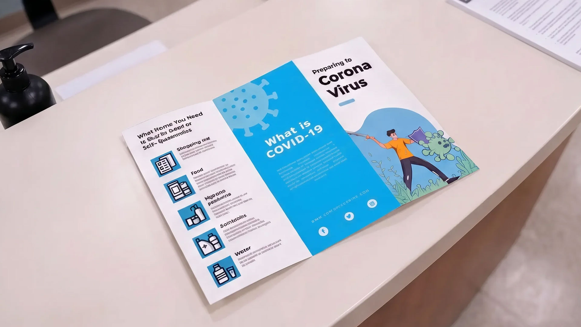 Trifold health information brochure resting on a counter