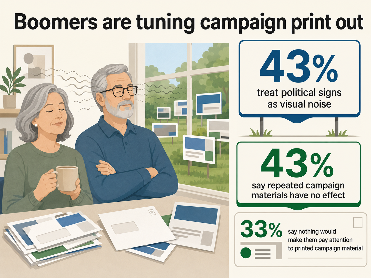 Over 40% of Baby Boomers ignore campaign mail and tune out political signs as visual noise