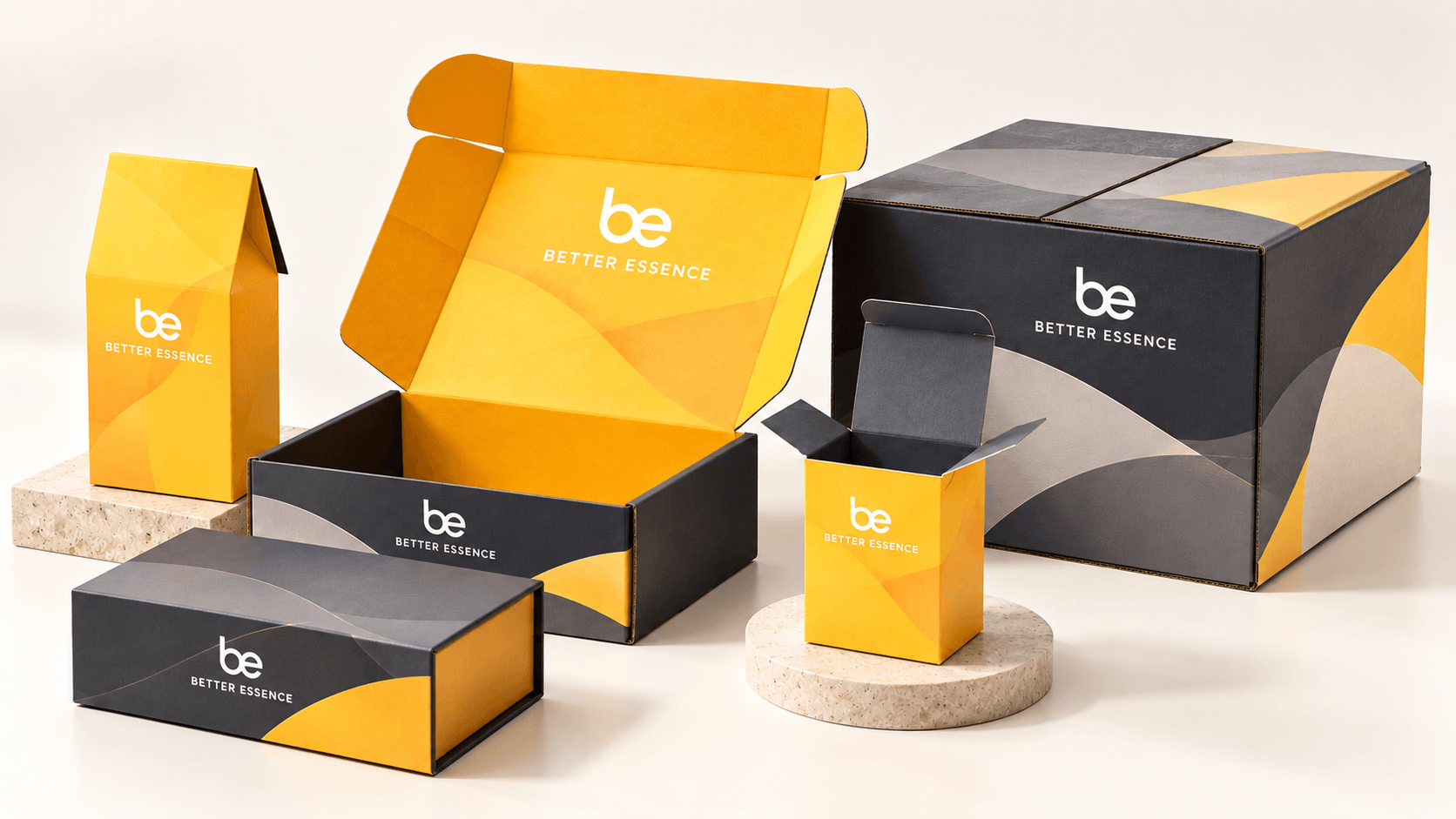 Stacked packaging boxes
