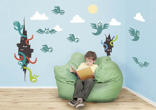 Wall Graphic Designs - Blue background with monsters