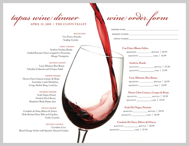 Wine Menu Design - Tapas Wine Dinner