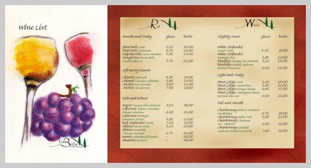 Wine Menu Design - Casa Bella