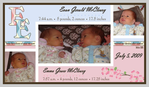 Custom Birth Announcement - Evan Gerald and Emma Grace McCleary