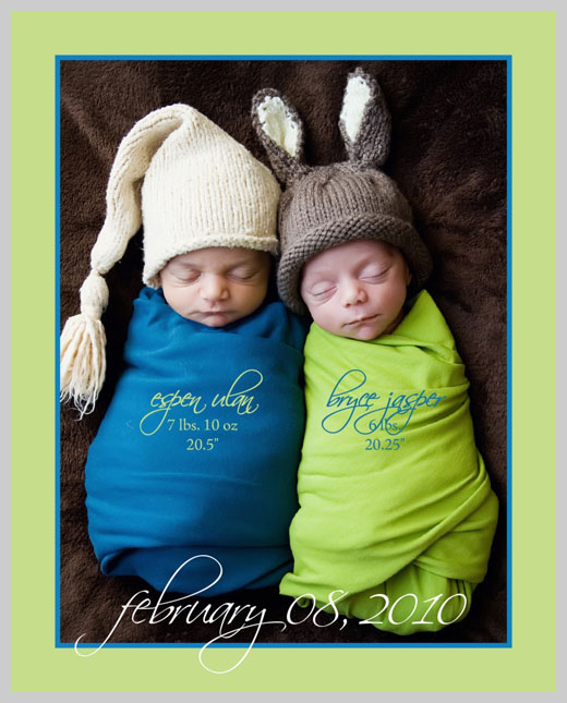 Custom Birth Announcement - Espen Ulan and Bryce Jasper Cruse