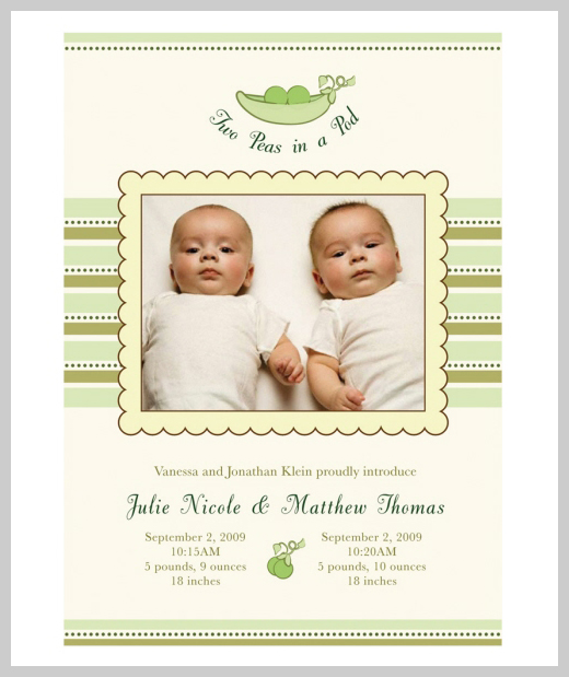 Custom Birth Announcement - Two Peas in a Pod