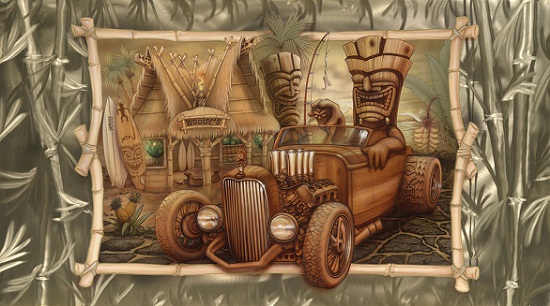 Tiki Art Poster Design Inspiration - Woody's Hot Rod