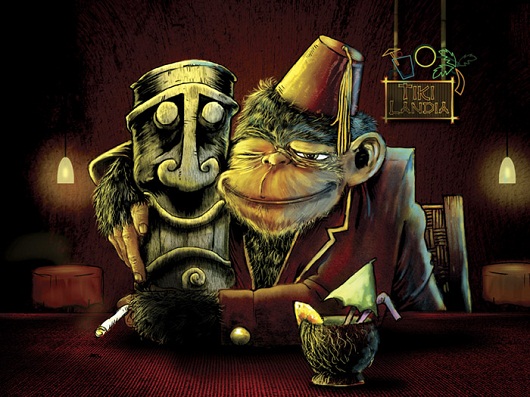 tiki art poster design inspiration -last call at tikilandia 