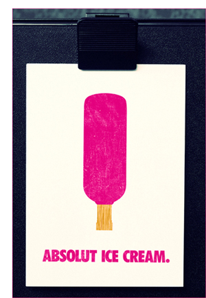 postcard design - absolut ice cream