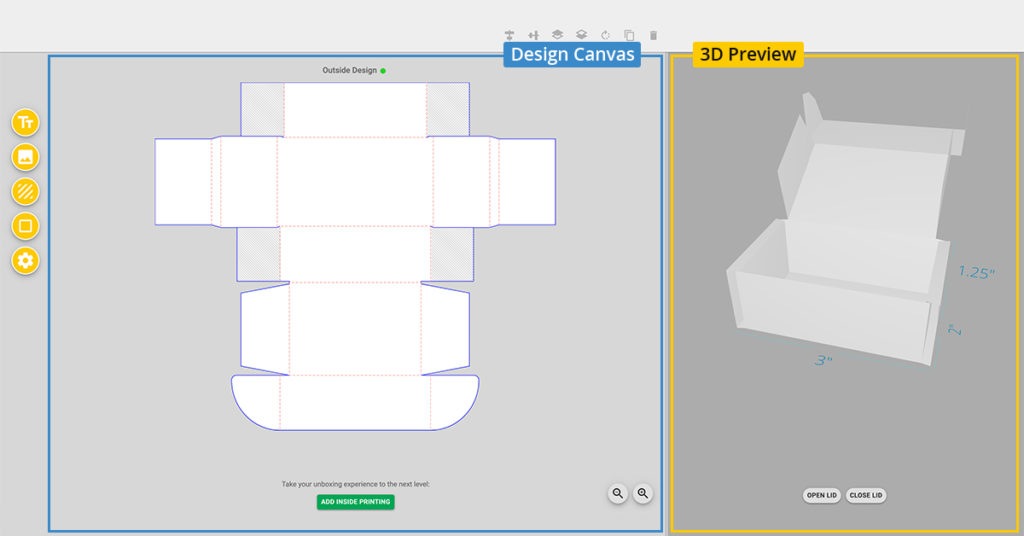 Design canvas and 3D preview 