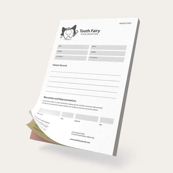 Carbonless invoice form with custom branding and multi-page duplicate sheets