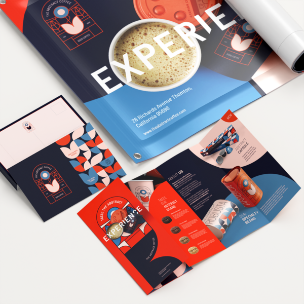 Restaurant marketing materials set featuring brochures, flyers, and posters.