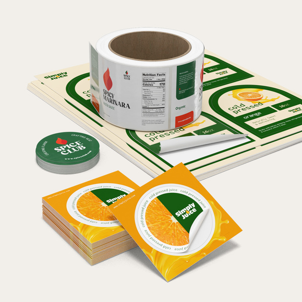 Various custom product labels and stickers