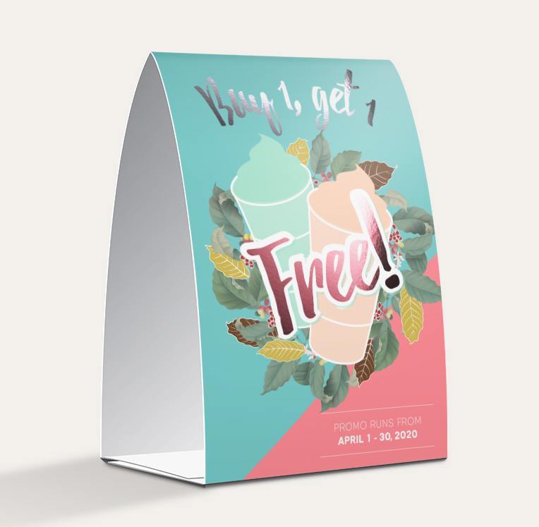 A tabletop tent card promoting a restaurant special