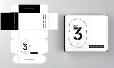 Flat packaging dieline template next to an assembled custom printed mailer box