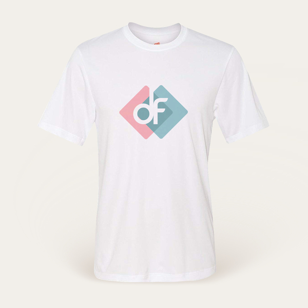 Pink T-Shirt with a richer pink and cyan logo