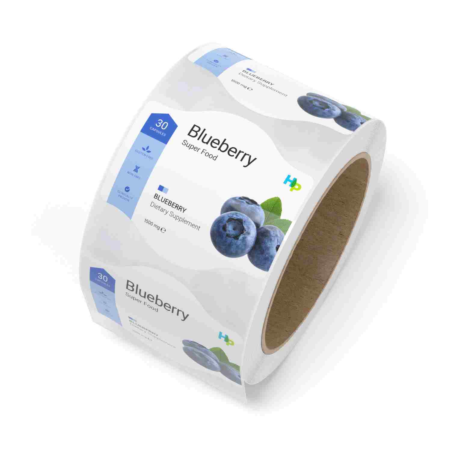 White adhesive roll labels for food supplements