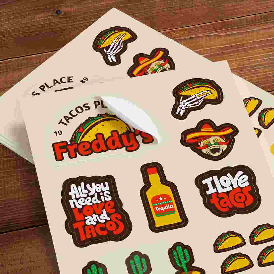 Sheet of custom die-cut taco-themed stickers