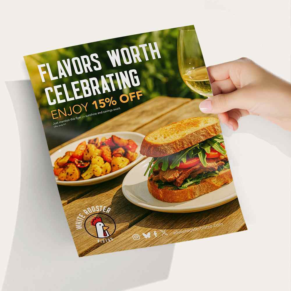 Seasonal restaurant menu flyer with food imagery