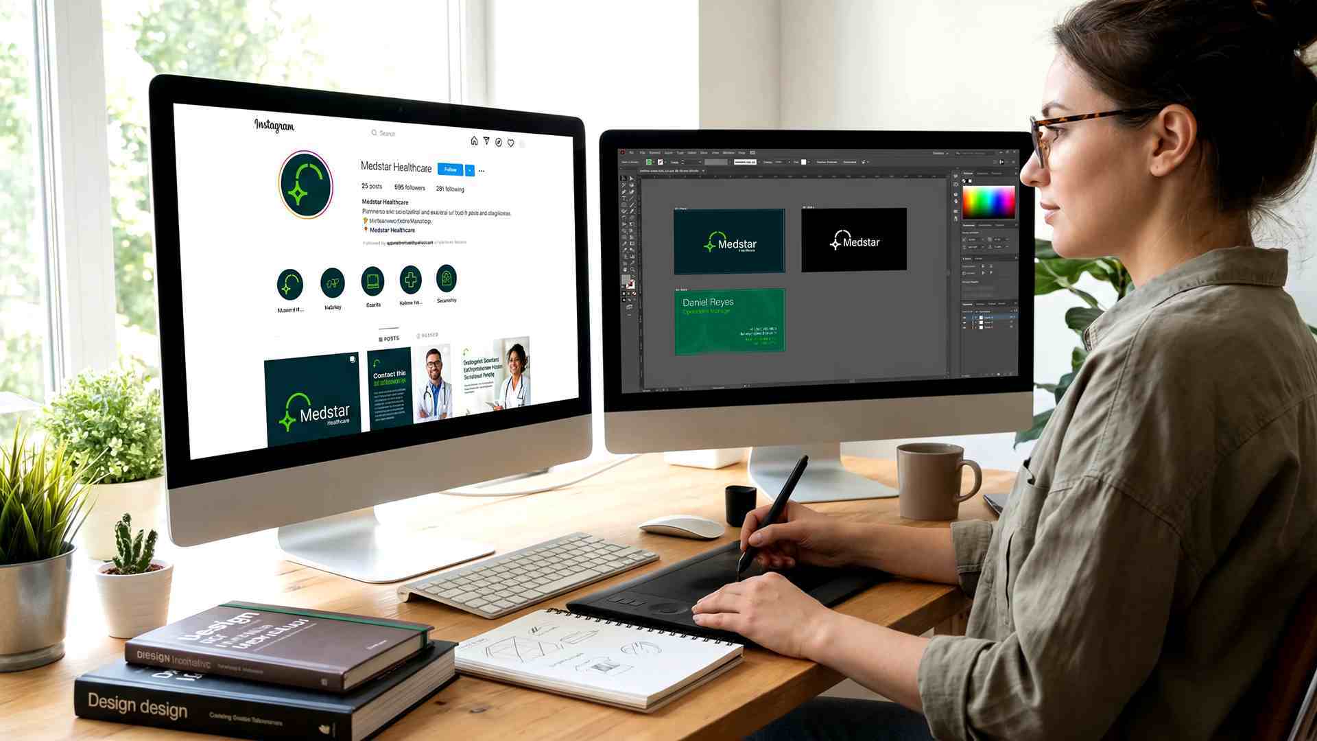 Woman designing graphics on computer.