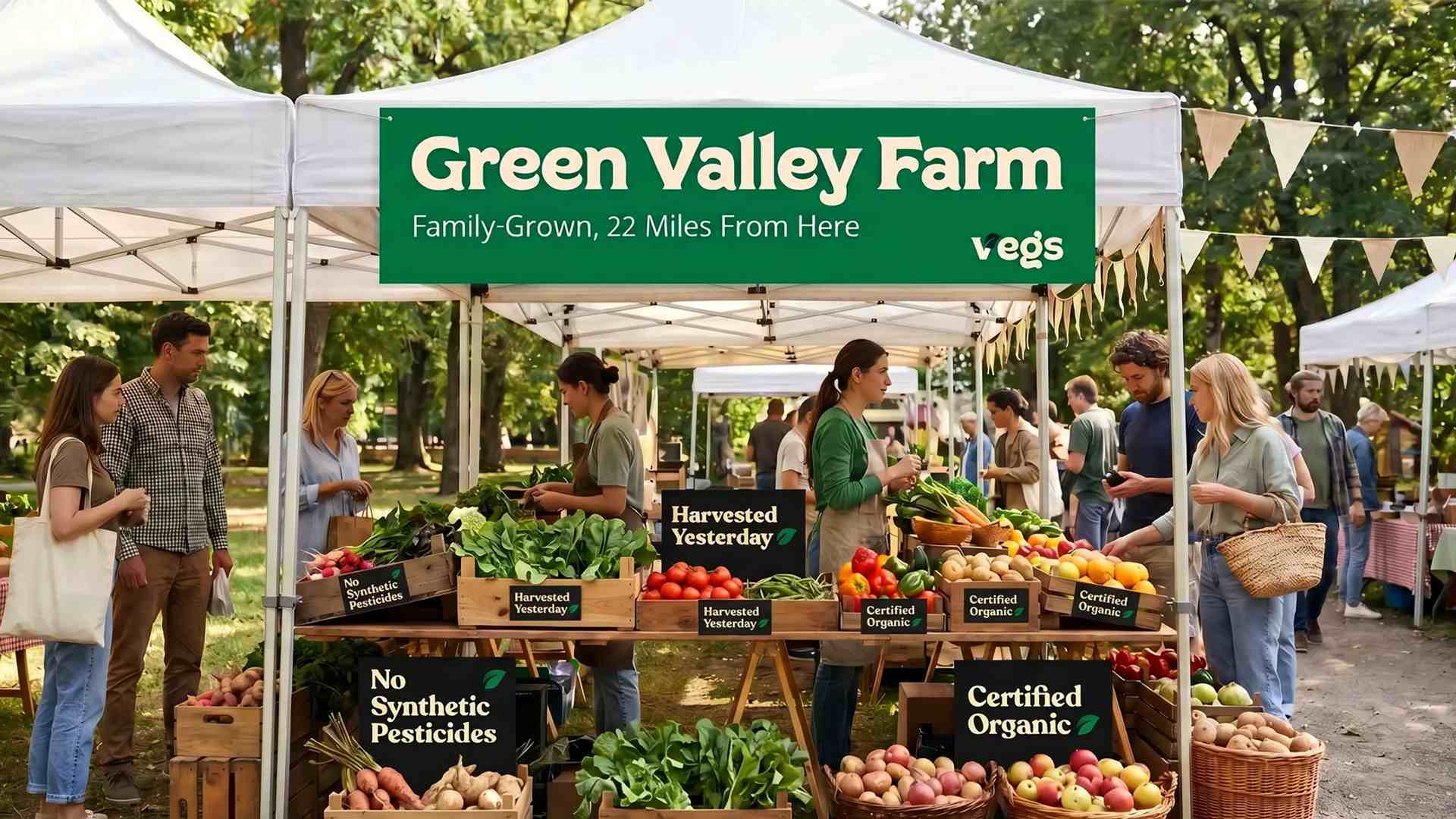 a farmers market stall selling fresh produce