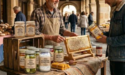 Vendor showing customer fresh honeycomb
