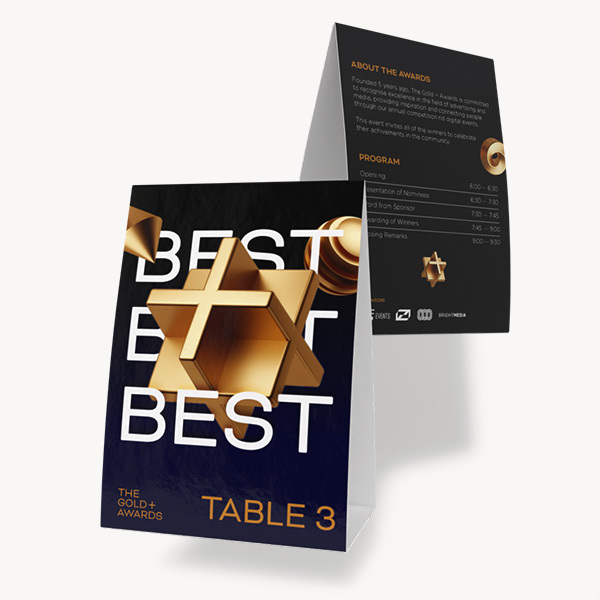 Table tent with image and text design