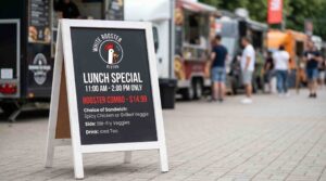 Sidewalk sign advertising lunch special.