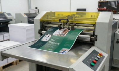 Healthcare brochures being printed on a production machine