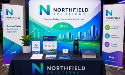event booth with printed materials