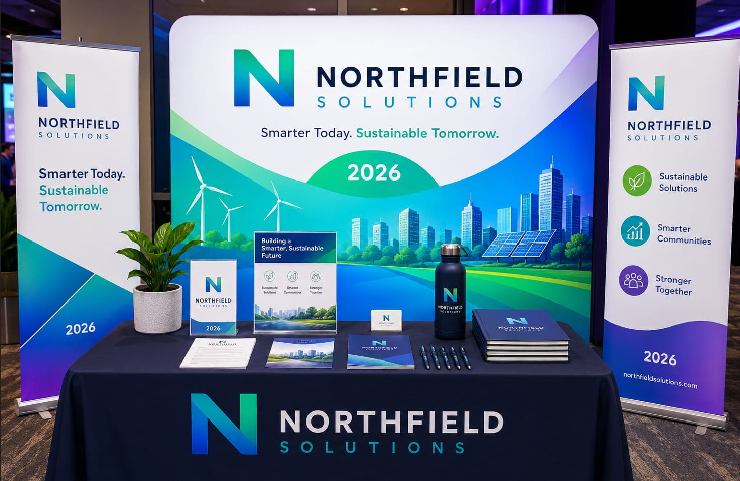 event booth with printed materials
