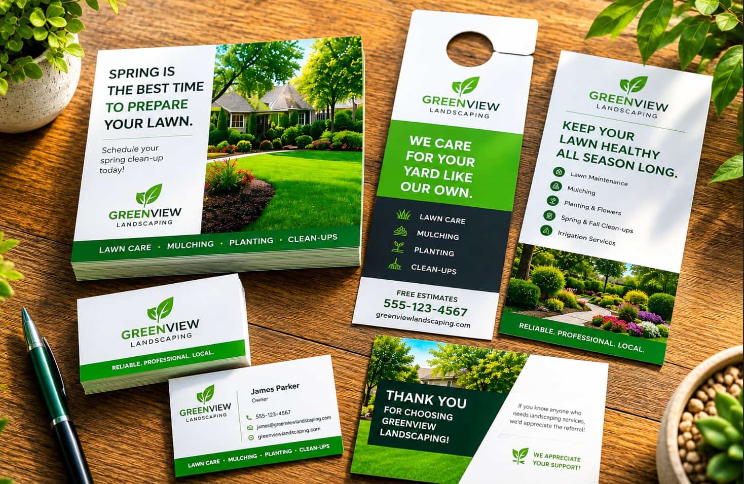 printed marketing materials for a landscaping company