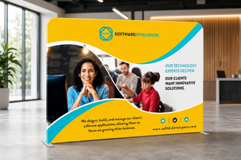 Large pop-up backdrop banner display.