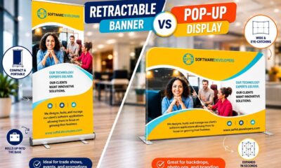Comparison of retractable and pop-up banners.