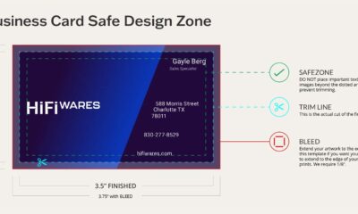Business card safe design zones and bleed guide