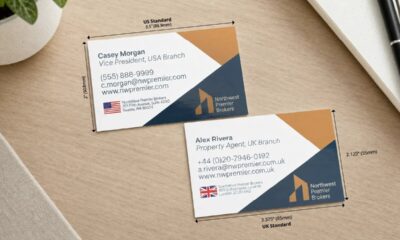 Size comparison between standard US and UK business cards